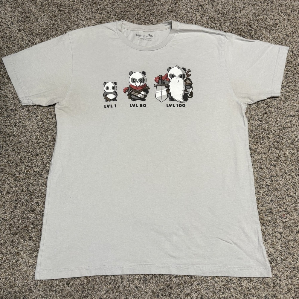 TeeTurtle Panda‎ LVL 1 50 100 Graphic T Shirt Mens Medium Beige